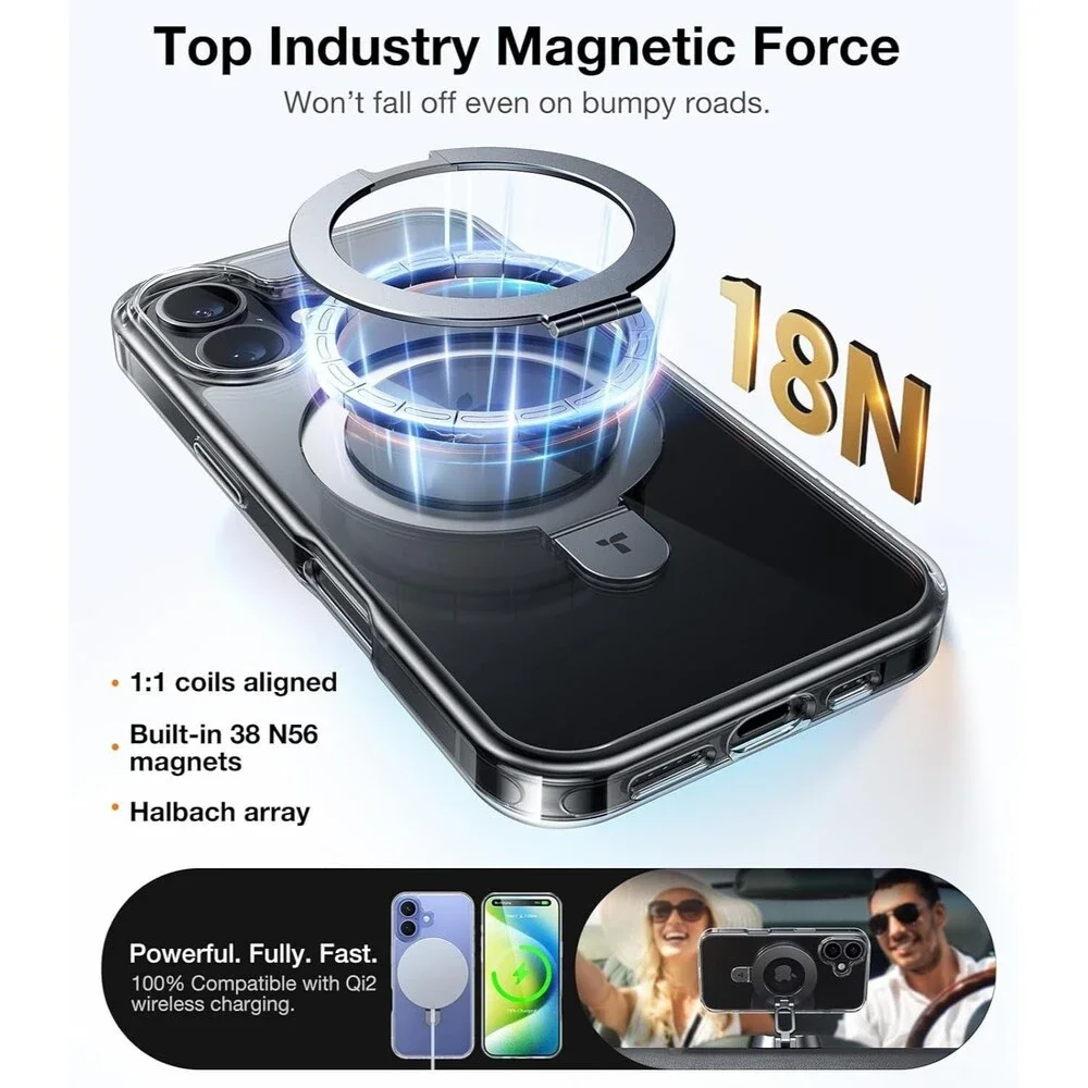 iPhone 16 Translucent Slim Magnetic Case Built-in Stand MagSafe-Crystal Clear